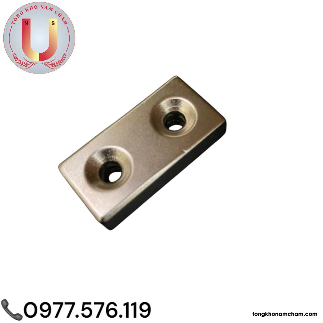 Nam châm đất hiếm, lực từ mạnh 40x20x10 2 lỗ 5mm