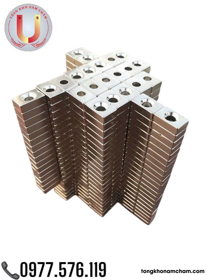 Nam châm đất hiếm, nam châm trắng 15x10x5 lỗ 4mm