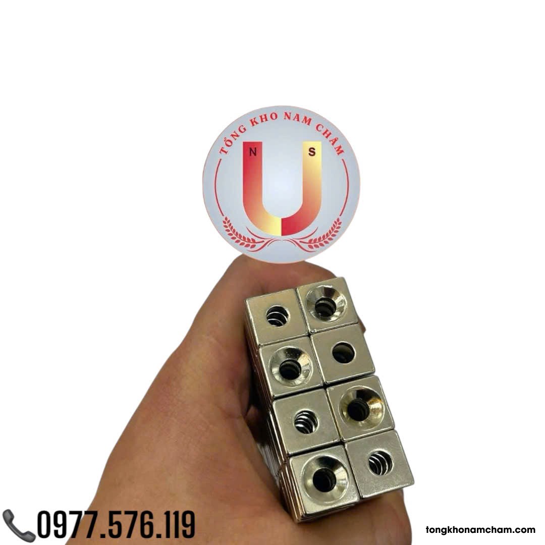 Nam châm đất hiếm, nam châm trắng 15x15x5mm có lỗ vát