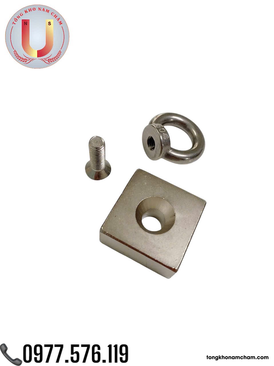 Nam châm đất hiếm siêu mạnh 36x36x16mm có lỗ vát