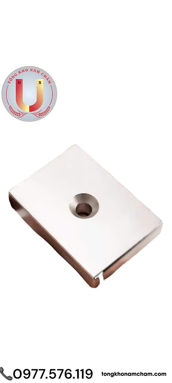 Nam châm đất hiếm siêu mạnh 85x65x18mm có lỗ vát