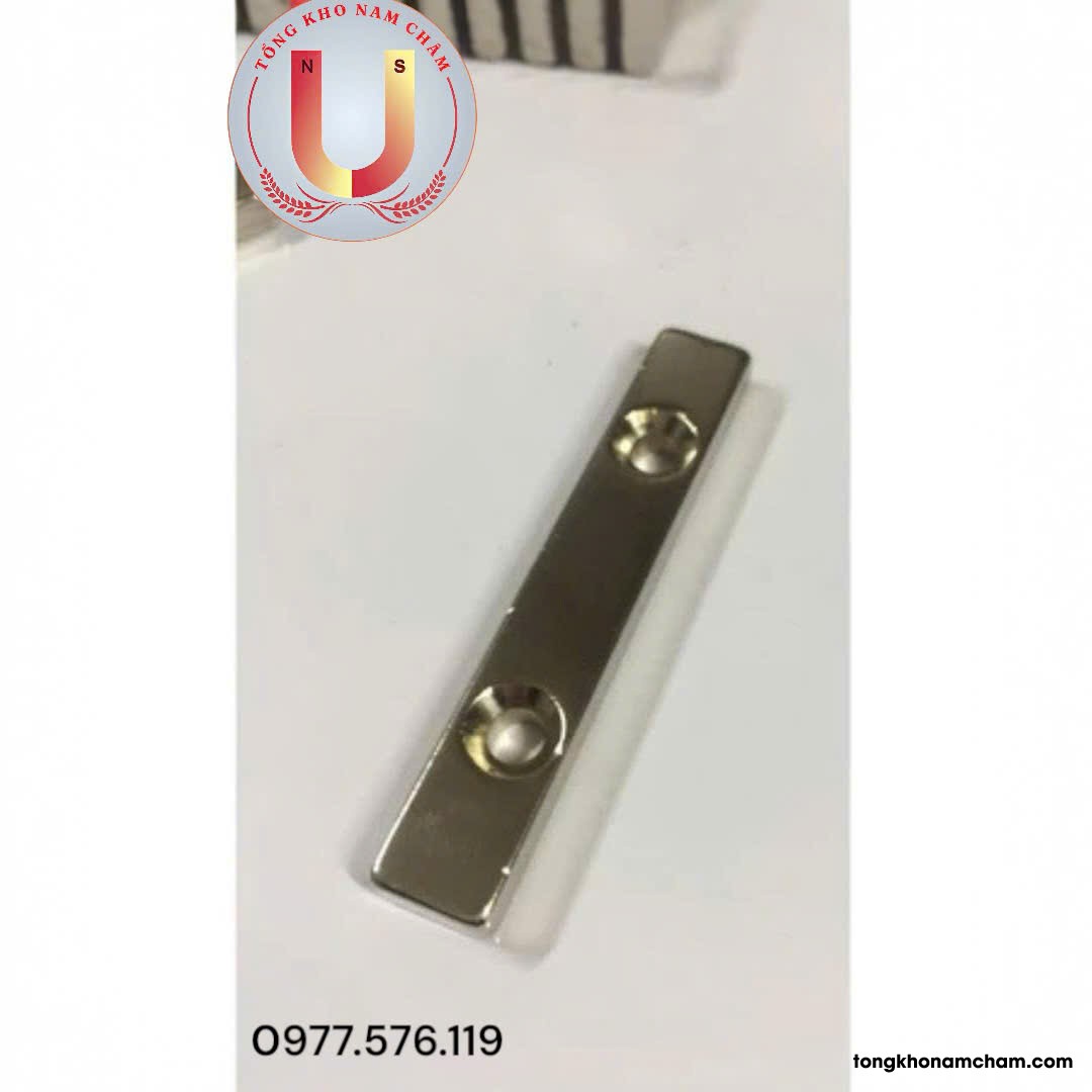 Nam châm viên đất hiếm khối chữ nhật 100x10x5mm có 2 lỗ vát