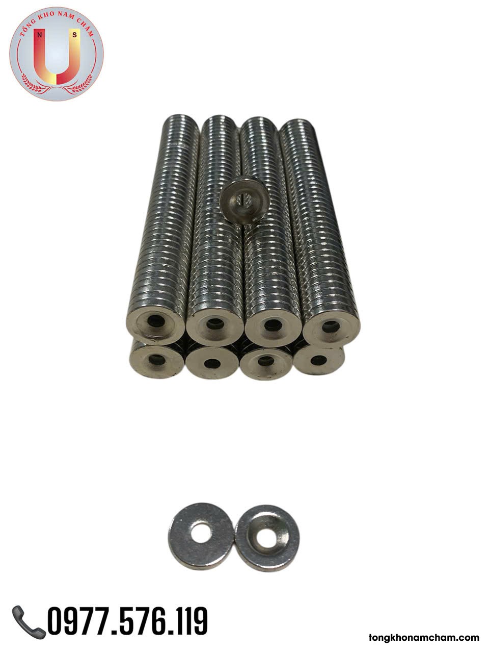 Nam châm viên đất hiếm, nam châm trắng 15x3mm có lỗ vát