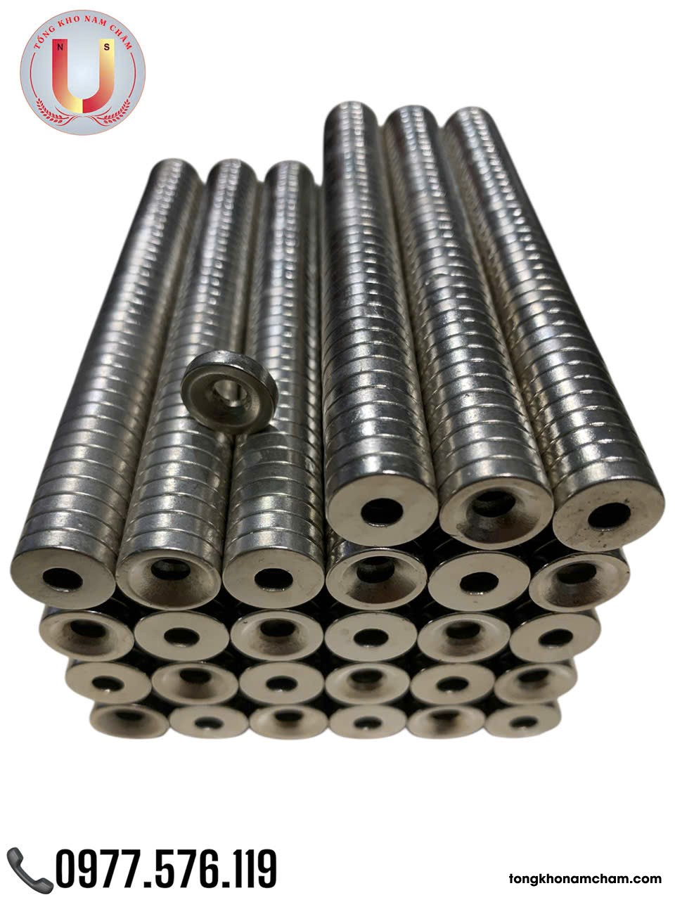 Nam châm viên đất hiếm, nam châm trắng hình nhẫn 12x3 lỗ 4mm