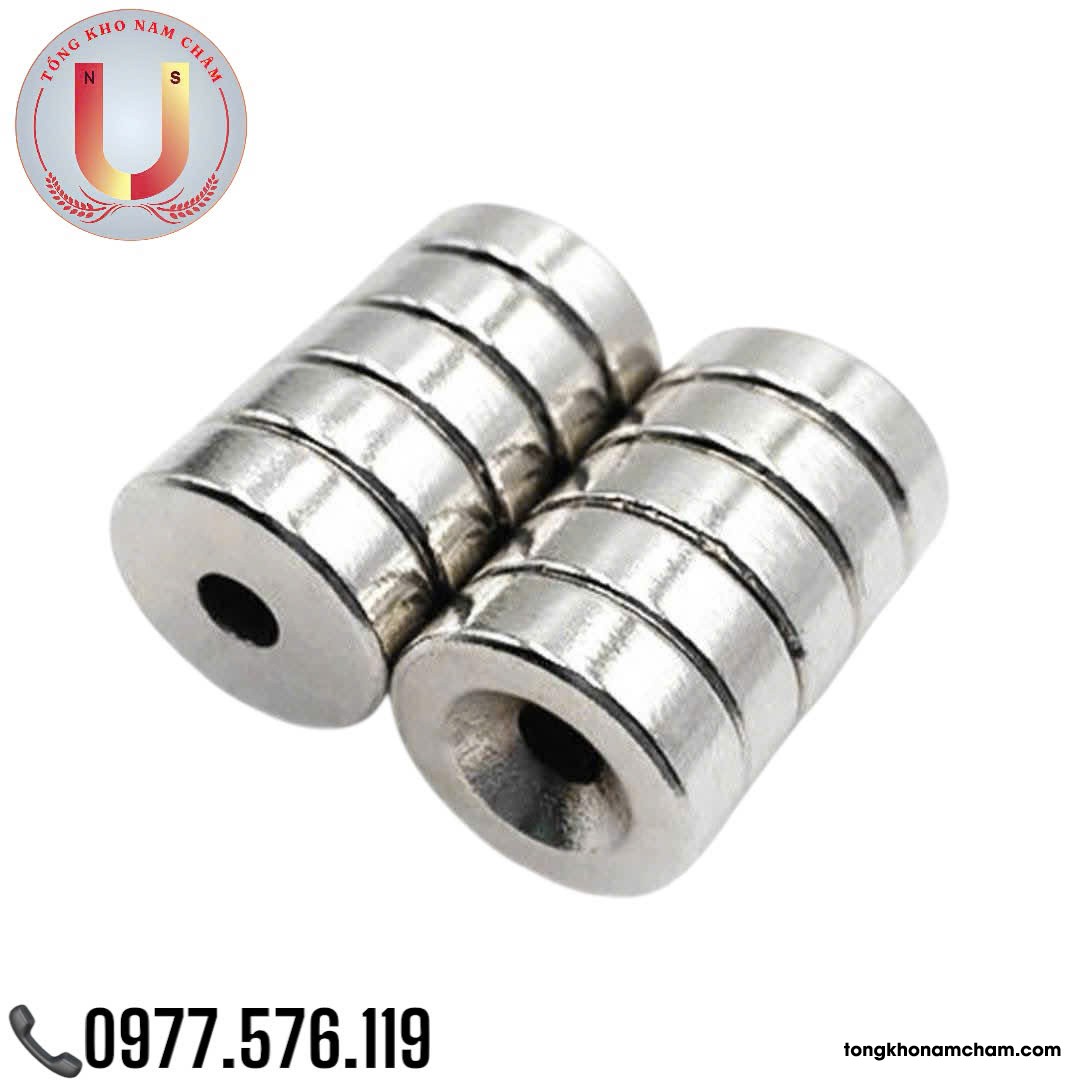Nam châm viên đất hiếm. nam châm trằng lực từ mạnh 15x5 lỗ 4mm