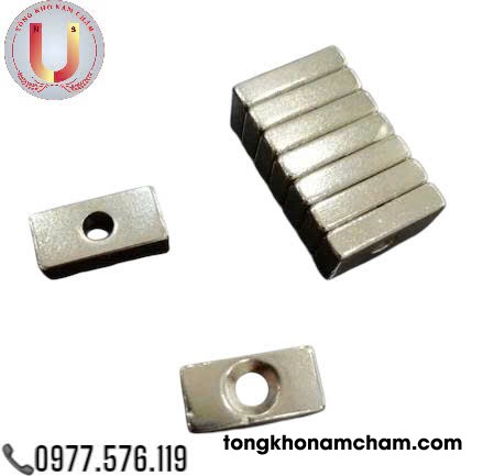 Nam châm viên đâts hiếm, lực từ mạnh 20x10x5mm lỗ vát 5mm