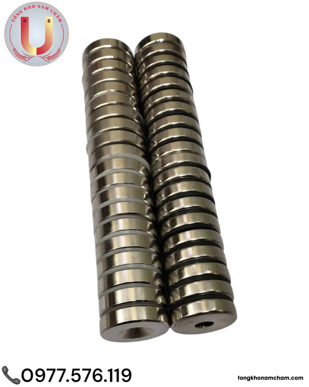 Nam châm viên tròn đất hiếm, lực từ mạnh 40x10 lỗ vát 8mm hoặc 10mm
